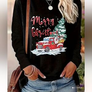Christmas Graphic Print Pullover Sweatshirt, Casual Long Sleeve Crew Neck Top